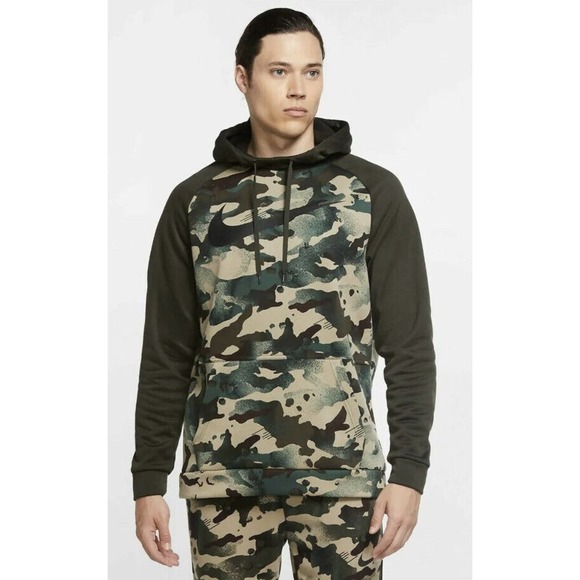 Nike Mens Therma Camo Print Hoodie Green Sz Small CU8241-355 - Picture 1 of 7